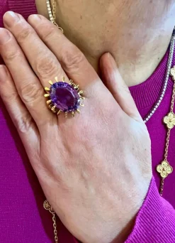 Bague Cocktail or jaune améthyste 14 Carats