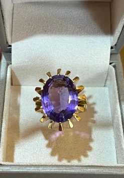 Bague Cocktail or jaune améthyste 14 Carats