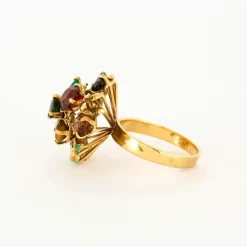 Bague Cocktail or jaune citrine spinelle oeil de tigre saphir