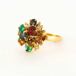 Bague Cocktail or jaune citrine spinelle oeil de tigre saphir