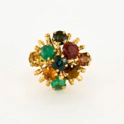 Bague Cocktail or jaune citrine spinelle oeil de tigre saphir