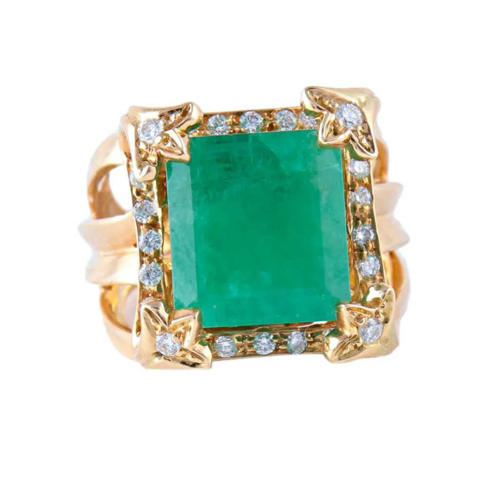 Bague Cocktail Or Jaune Emeraude & Diamants