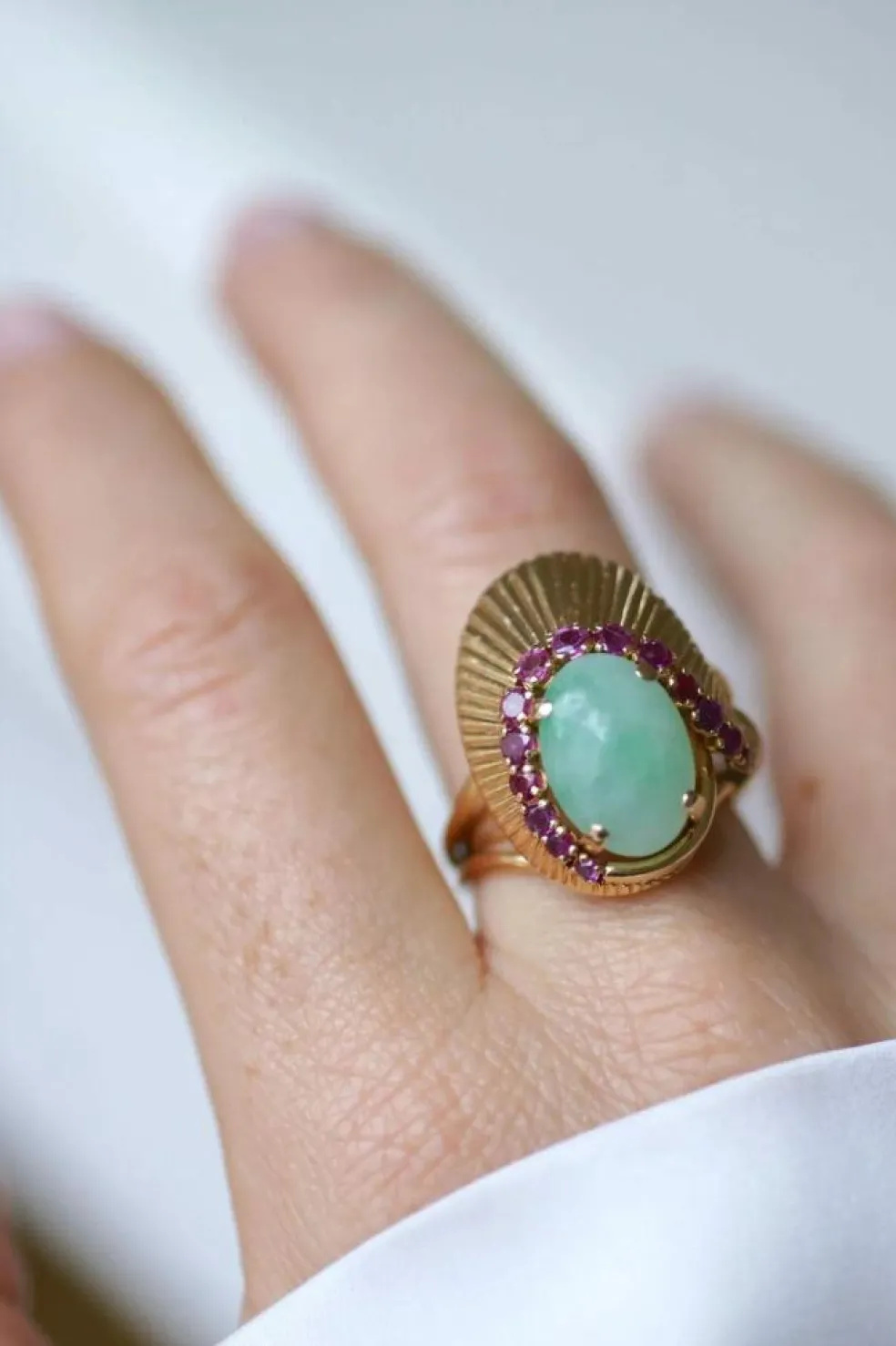 Bague Cocktail or jaune jade rubis