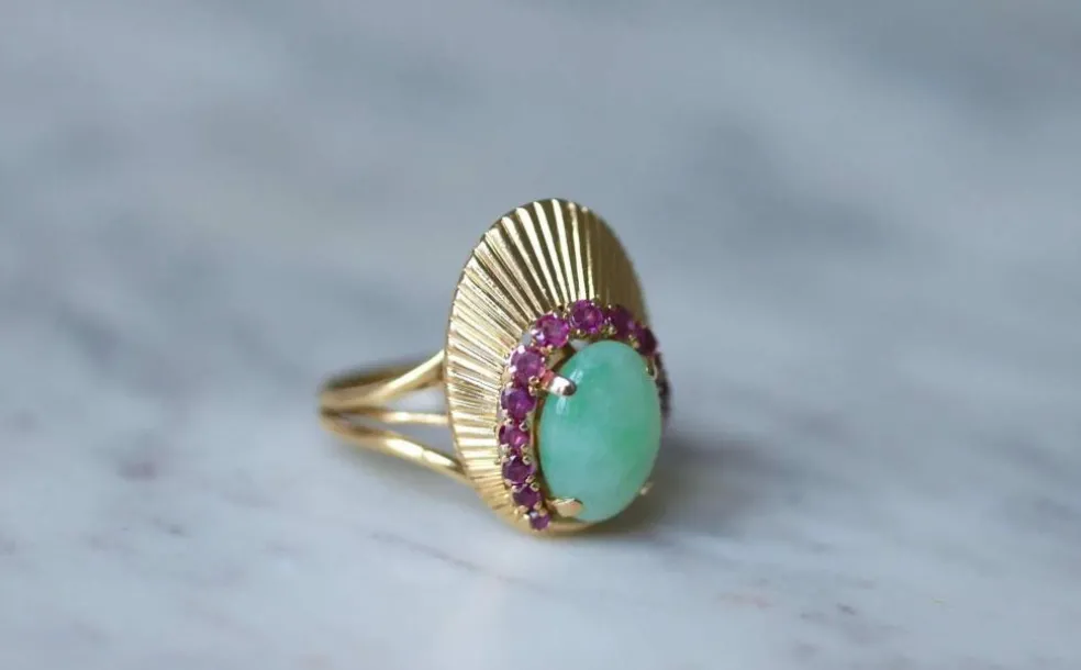 Bague Cocktail or jaune jade rubis