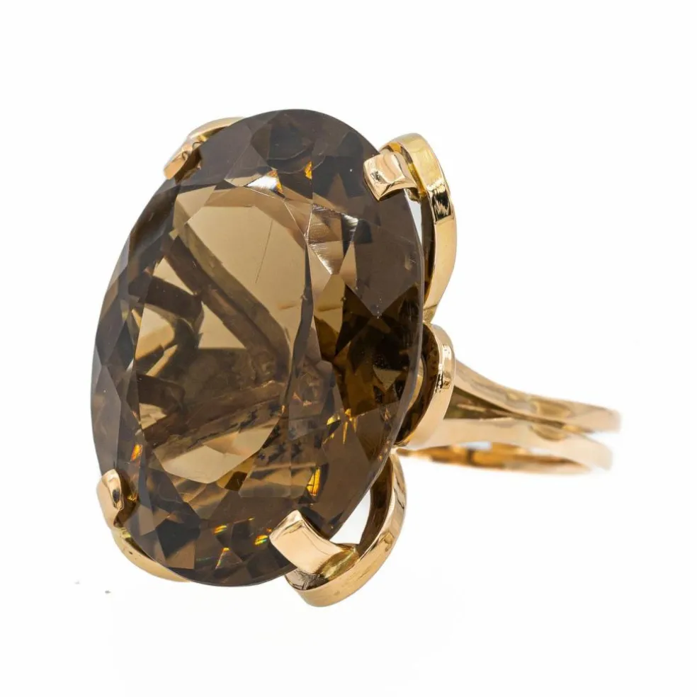 Bague Cocktail Or jaune Quartz fumé