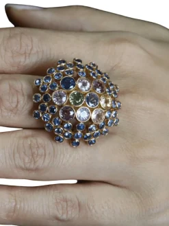 Bague cocktail Or jaune Saphirs de couleur 100cts