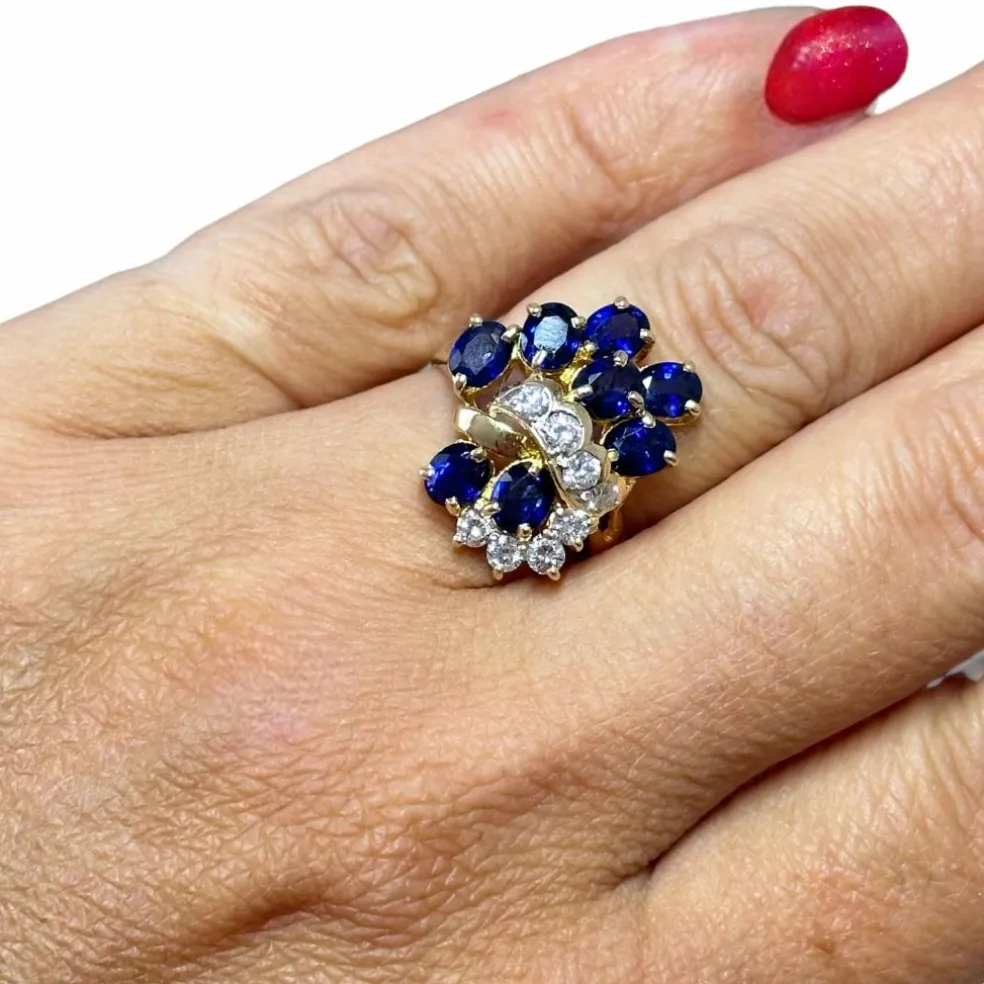 Bague cocktail or jaune saphirs diamants