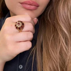 Bague Cocktail Or Jaune Spinelle & Diamants