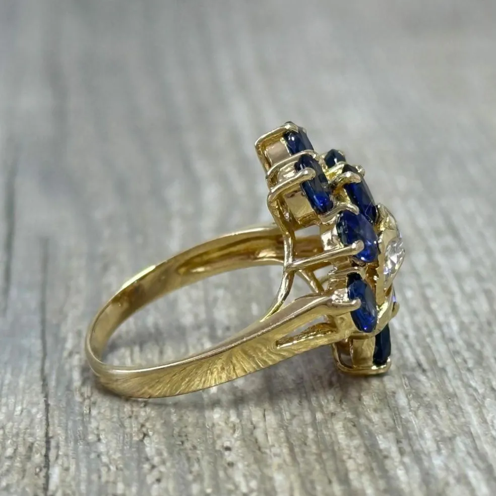 Bague cocktail or jaune saphirs diamants