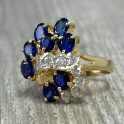 Bague cocktail or jaune saphirs diamants