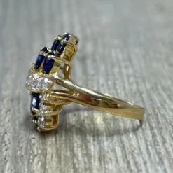 Bague cocktail or jaune saphirs diamants