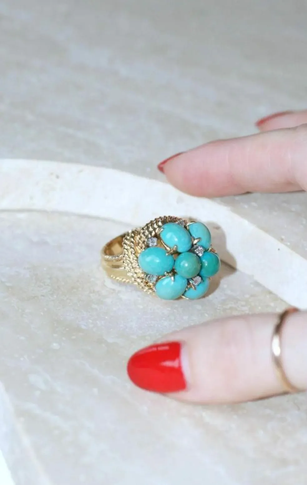 Bague Cocktail or jaune turquoises diamants