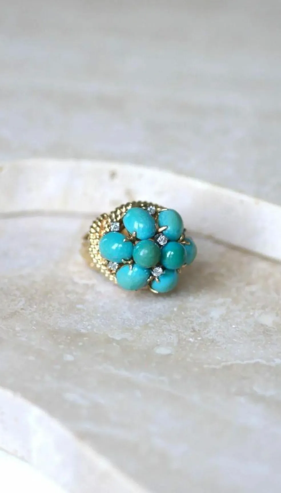 Bague Cocktail or jaune turquoises diamants
