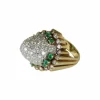 Bague Cocktail Or Platine Diamants Emeraudes