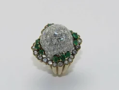 Bague Cocktail Or Platine Diamants Emeraudes