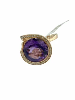 Bague cocktail or rose améthyste 13cts et diamants certificat IGI