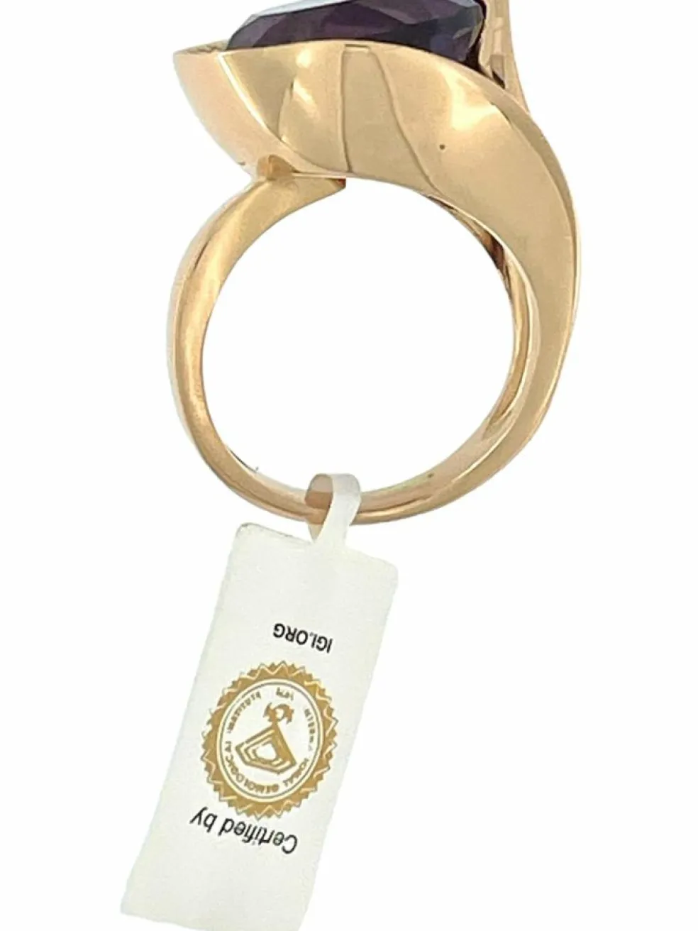 Bague cocktail or rose améthyste 13cts et diamants certificat IGI