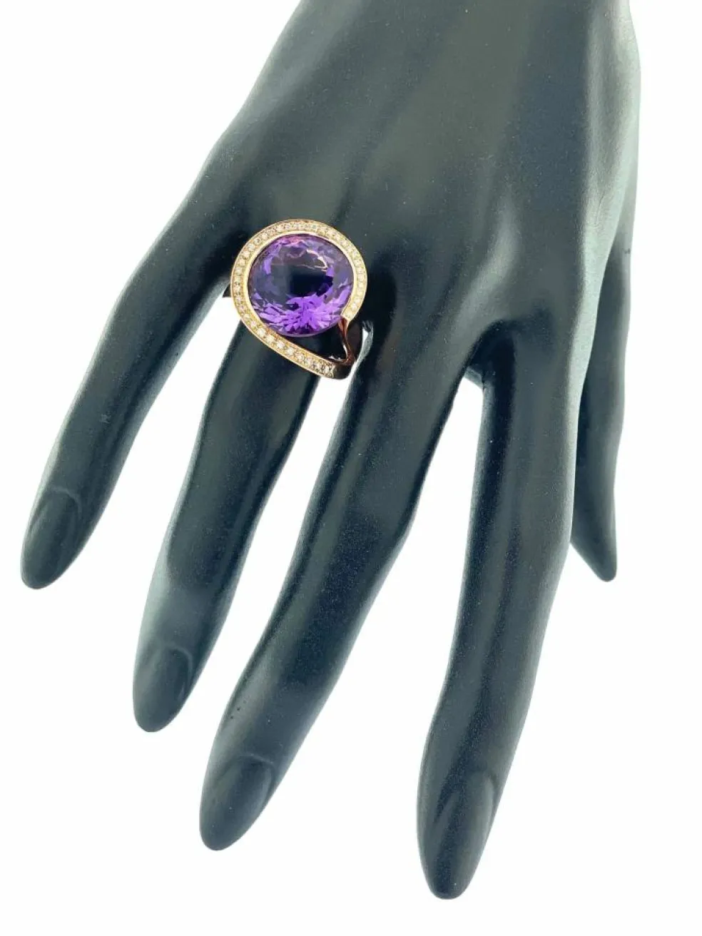 Bague cocktail or rose améthyste 13cts et diamants certificat IGI