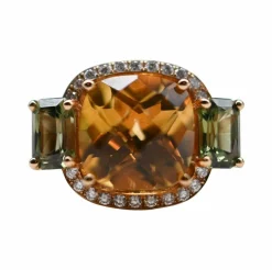Bague Cocktail Or Rose Citrine Diamants Saphirs