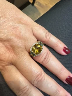 Bague Cocktail Or Rose Citrine Diamants Saphirs