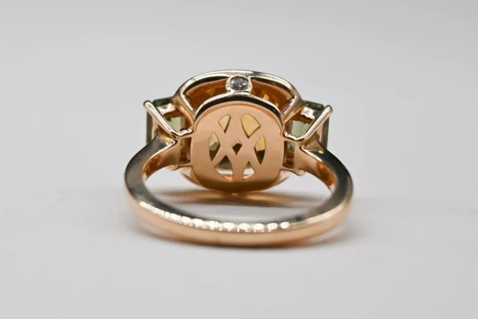 Bague Cocktail Or Rose Citrine Diamants Saphirs