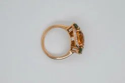Bague Cocktail Or Rose Citrine Diamants Saphirs