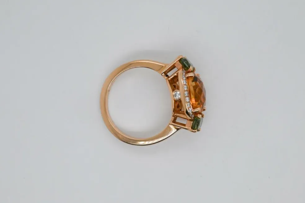 Bague Cocktail Or Rose Citrine Diamants Saphirs