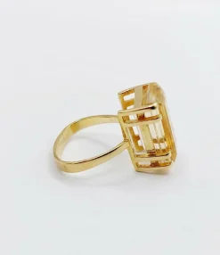 Bague cocktail or rose 18k ornée d'une citrine de 6.65 carats art deco