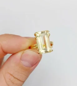 Bague cocktail or rose 18k ornée d'une citrine de 6.65 carats art deco