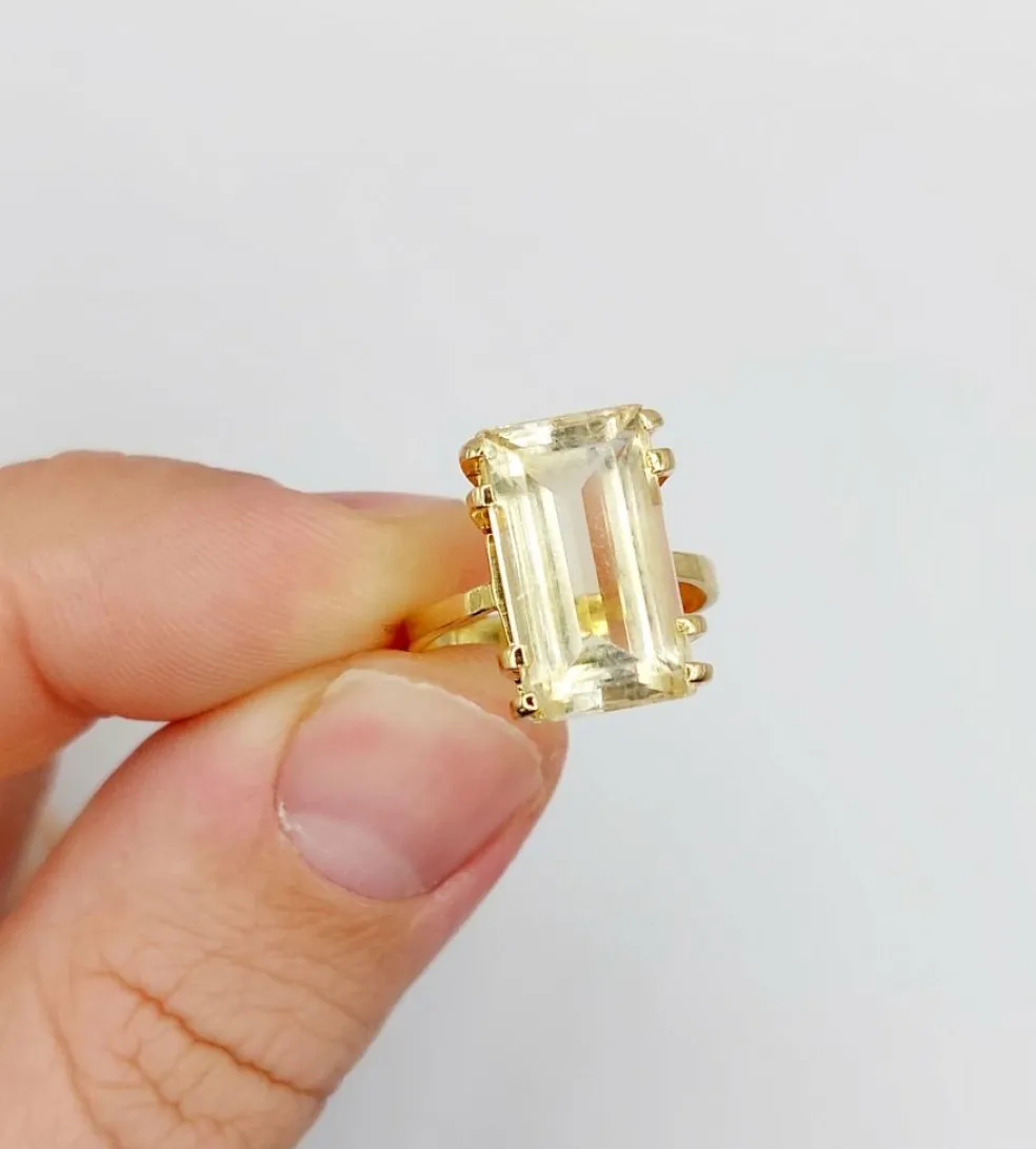 Bague cocktail or rose 18k ornée d'une citrine de 6.65 carats art deco