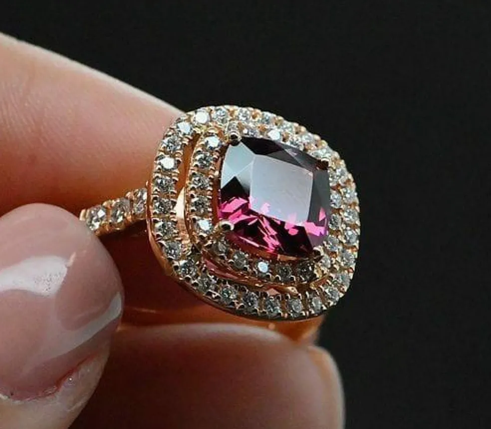 Bague Cocktail Or Rose Rhodolite Diamants