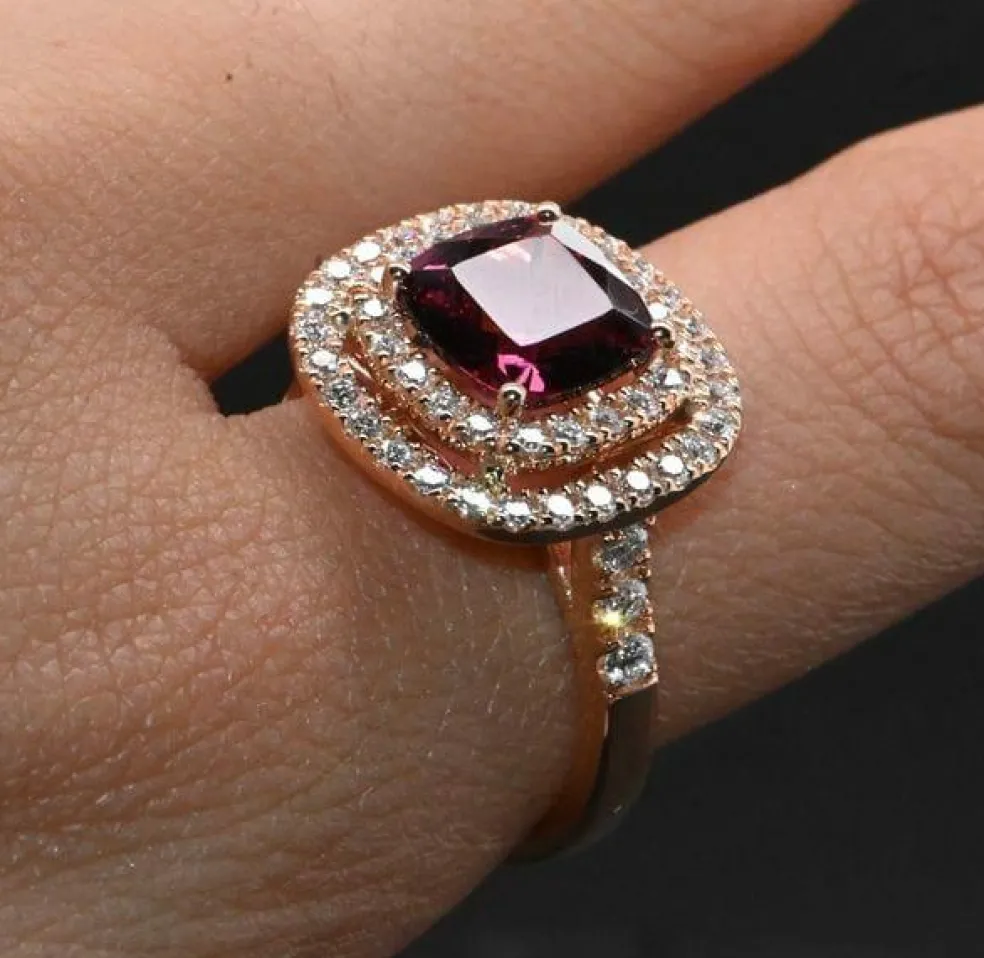 Bague Cocktail Or Rose Rhodolite Diamants