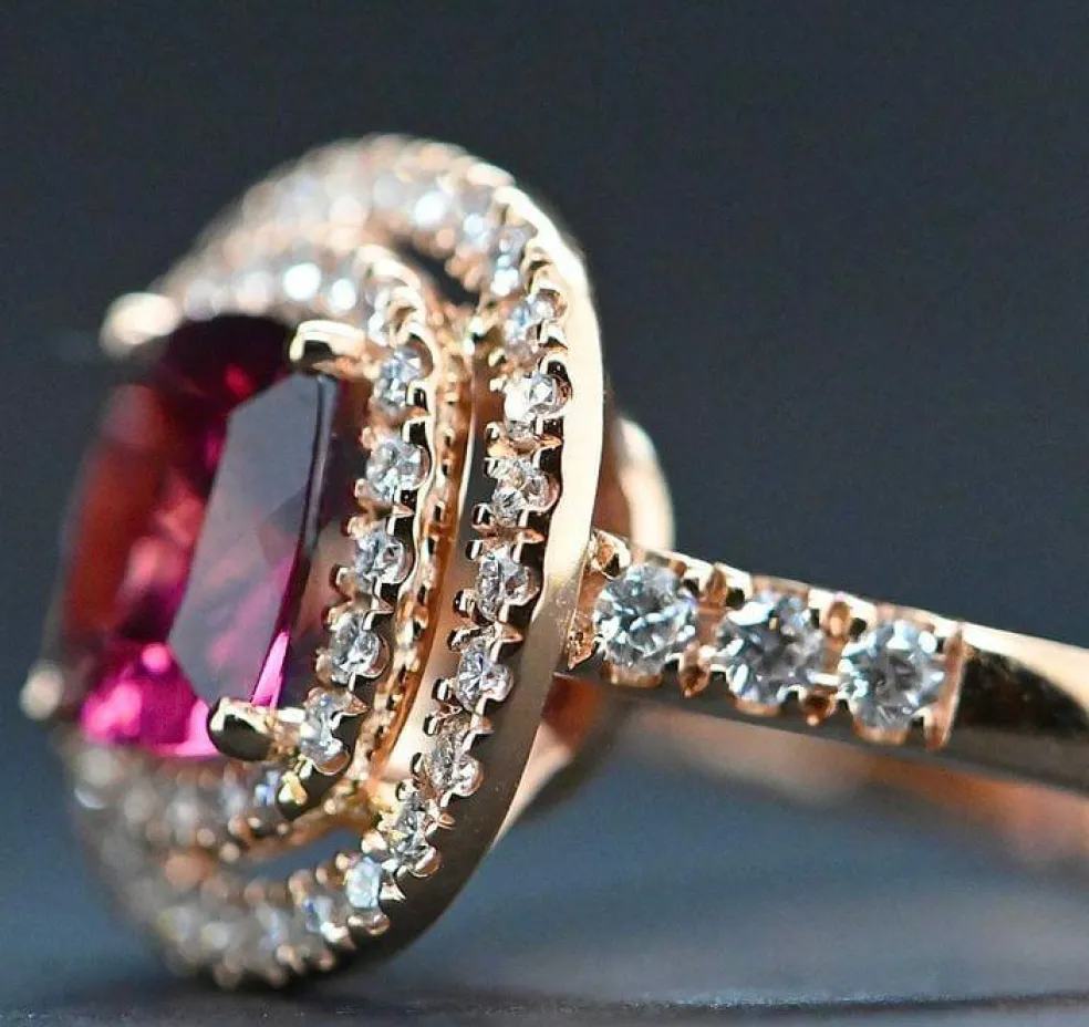 Bague Cocktail Or Rose Rhodolite Diamants