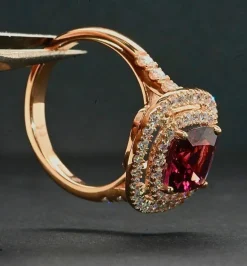 Bague Cocktail Or Rose Rhodolite Diamants