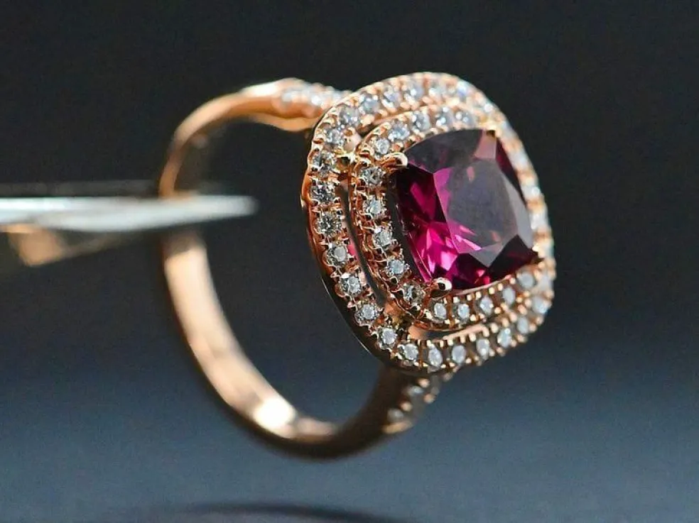Bague Cocktail Or Rose Rhodolite Diamants