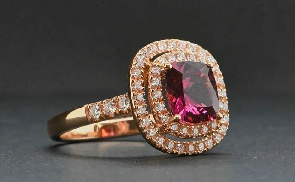 Bague Cocktail Or Rose Rhodolite Diamants
