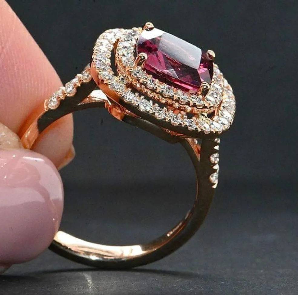 Bague Cocktail Or Rose Rhodolite Diamants