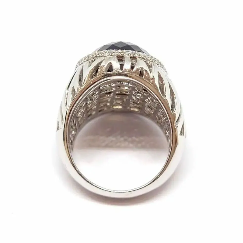 Bague cocktail quartz fumé diamants or blanc