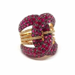 Bague cocktail rubis diamants or rose