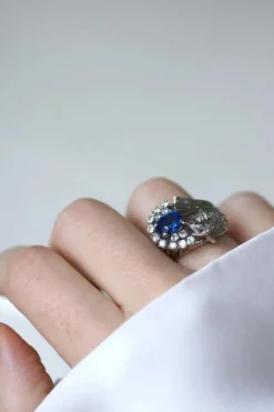 Bague Cocktail Saphir de Ceylan et Diamants