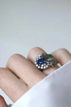 Bague Cocktail Saphir de Ceylan et Diamants