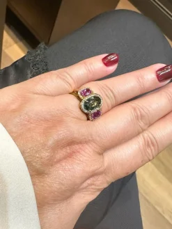 Bague Cocktail Saphir Vert Diamants Saphirs Roses