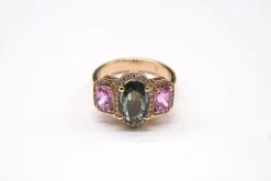 Bague Cocktail Saphir Vert Diamants Saphirs Roses