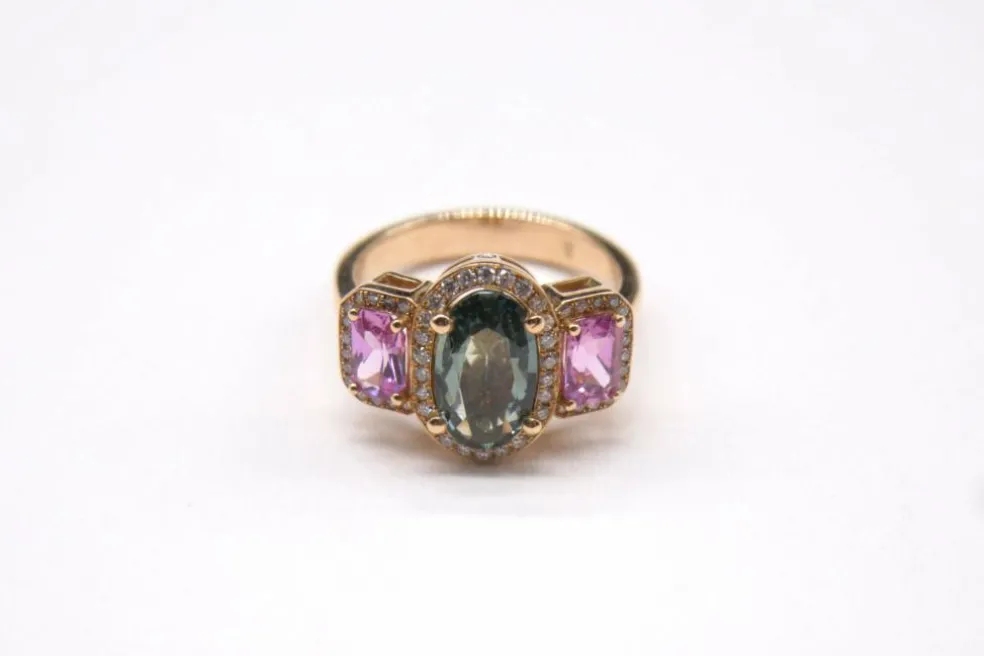 Bague Cocktail Saphir Vert Diamants Saphirs Roses