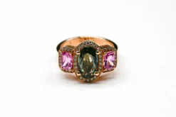 Bague Cocktail Saphir Vert Diamants Saphirs Roses