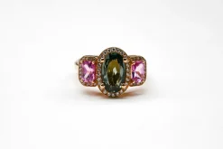 Bague Cocktail Saphir Vert Diamants Saphirs Roses