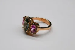 Bague Cocktail Saphir Vert Diamants Saphirs Roses