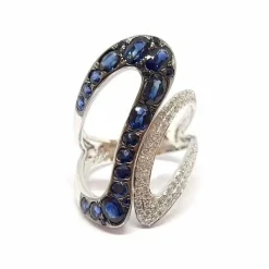 Bague cocktail saphirs diamants or blanc