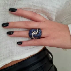 Bague cocktail saphirs diamants or blanc