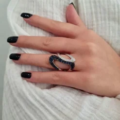 Bague cocktail saphirs diamants or blanc